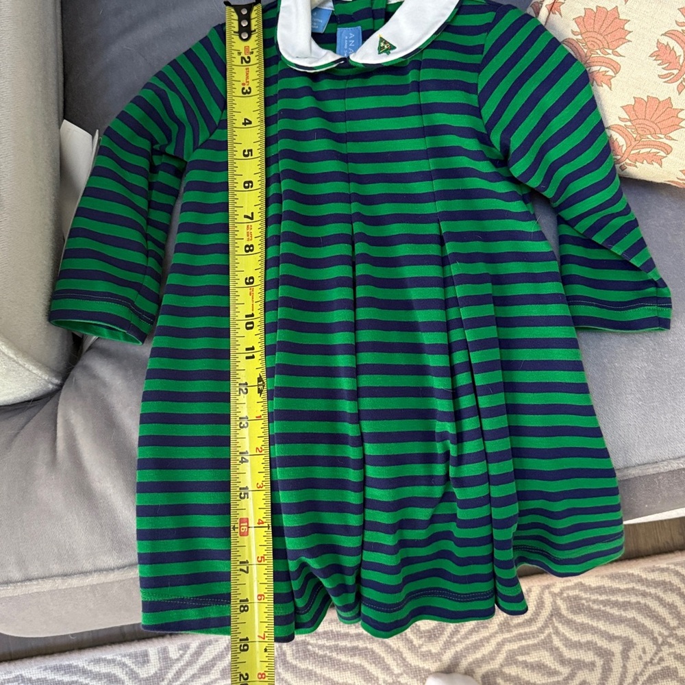 Anavini Green and Navy Striped Top with White Accents - Picture 4 of 4